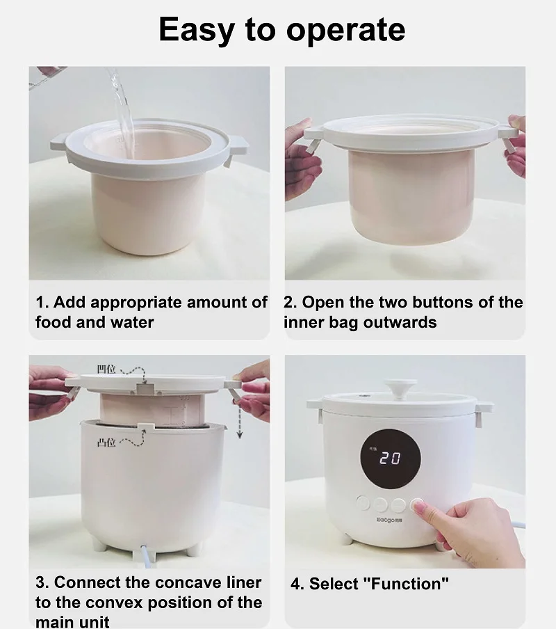 1.8L Electric Cooking Pot Home 12h Reservation Ceramics Rice Cooker Soup Pot Non-stick Frying Pan Multi-function Stew Pot 300W