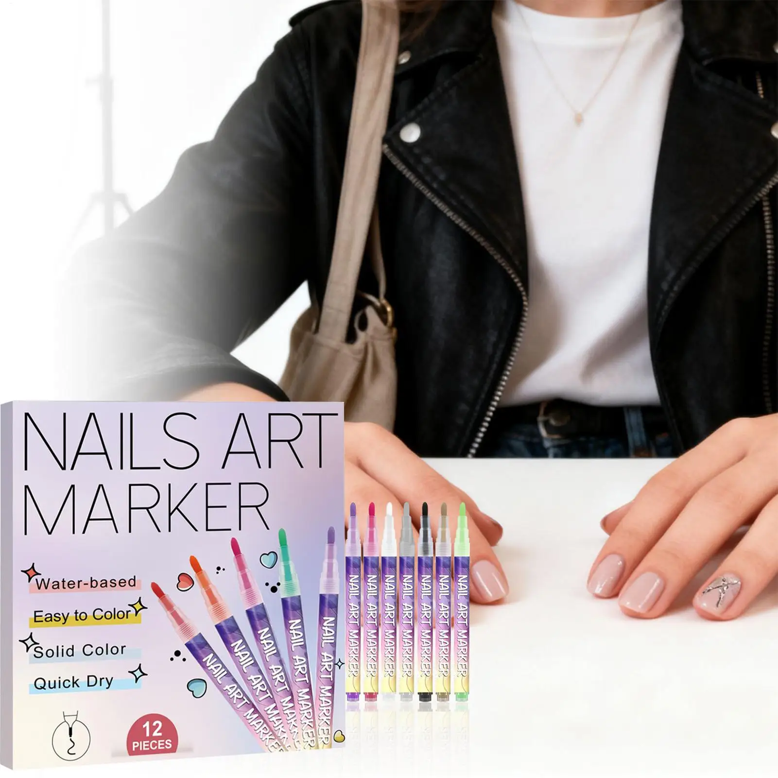 12 Colors 3D Nail Polish Pen Fingernail Drawing Markers Art Graffiti for Women Home Salon Party Formal Wedding Travel