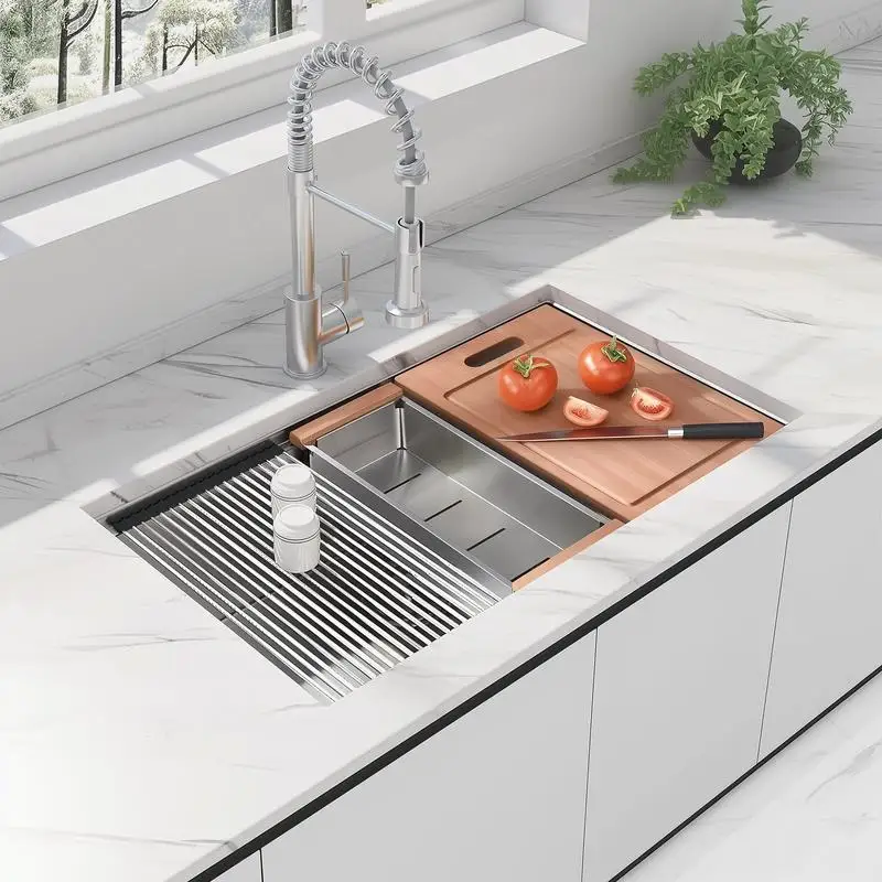 

33 Inch Undermount Workstation Sink, 33x19 Inch Stainless Steel Kitchen Sink, 18 Gauge Handmade, R10 Radius, 10 Inch Deep