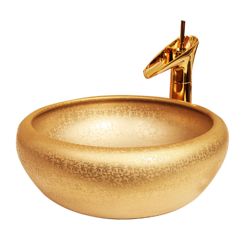 

European style basin ceramic oval gold art modern simple bathroom