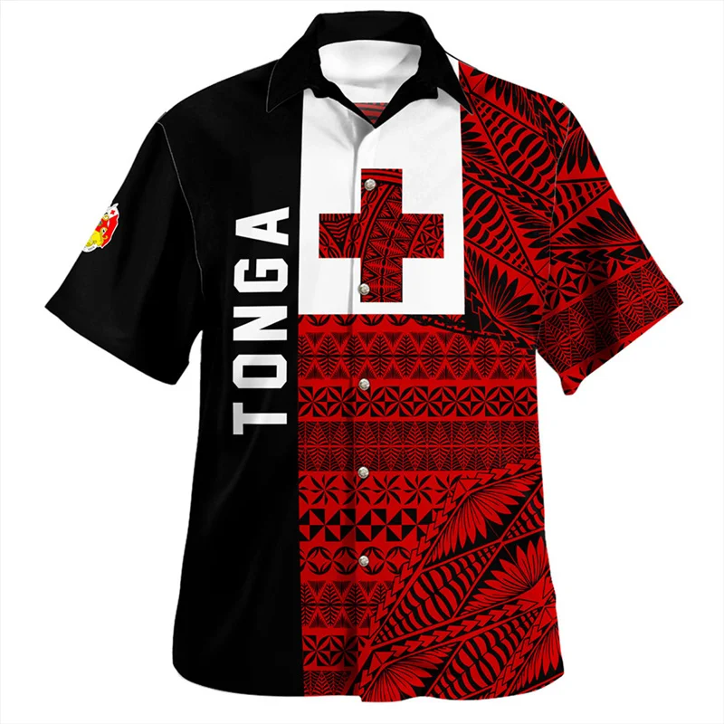 3D Printing The Kingdom Of Tonga National Flag Shirts Men Tonga Emblem Coat Of Arm Graphic Short Shirts Harajuku Shirts Clothing