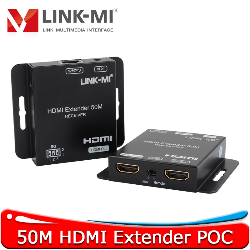 

HDMI Extender with loop out 50M over single Cat5e/6 cable Support 1080P 60Hz EDID POC IR LINK-MI 50M HDMI Extender HDMI Over Cat