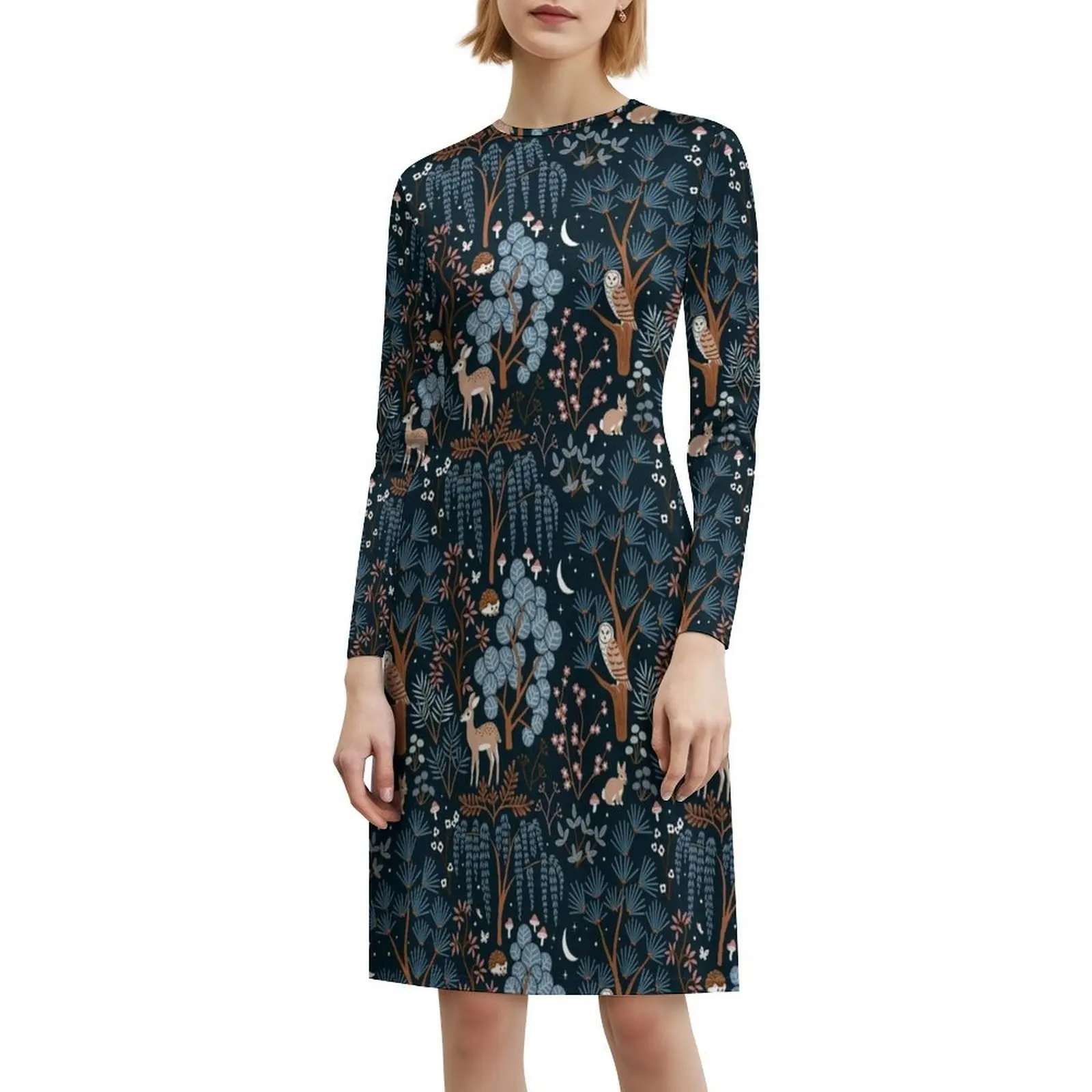 فستان حفلات أنيق للنساء من Woodland Night Life-Cold Blue فستان على شكل حرف a مع خيارات قصيرة/طويلة/بدون أكمام من Forest Mystical Woods #6