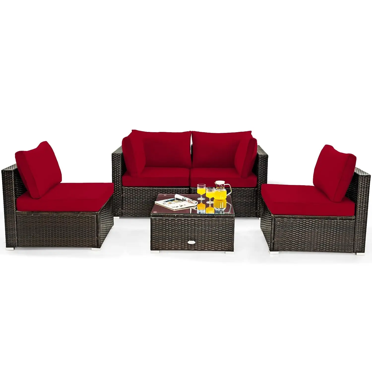 All Weather Wicker L-Shaped Patio Sofa Set w/Soft Cushions, Outdoor Sectional w/Glass Table for Backyard Garden, Customized