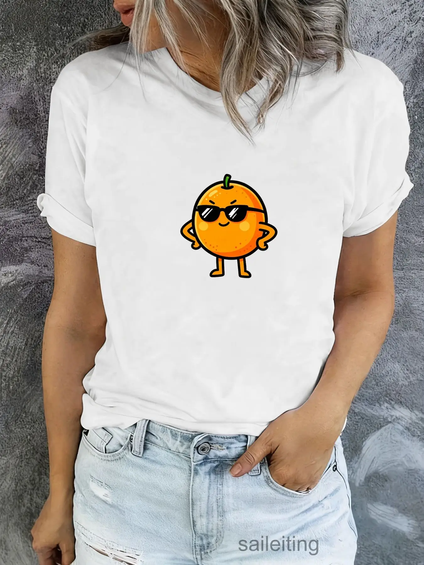 Cool Cartoon Orange T-Shirt Men Women Funny Fruit Graphic Tee Casual Short Sleeve Summer Breathable Top Trendy Streetwear Gif
