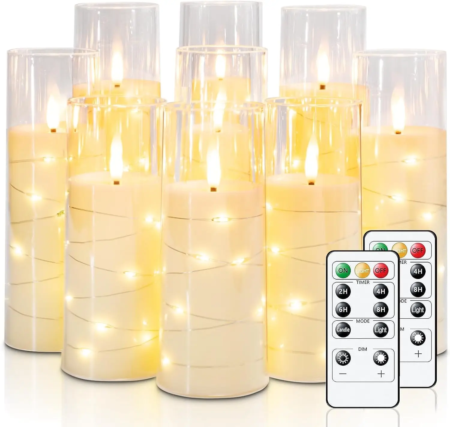 

FlamelCandle with Remote Timer – 9 Flickering Acrylic Battery Operated LED Pillar Candles with