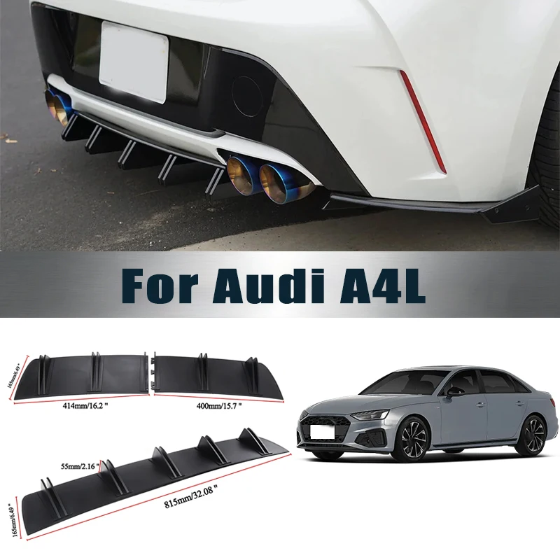 For Audi A4L Rear Diffuser Shark Fin Double Wing ABS Curved Aero Spoiler Anti-Collision Chassis Protector Car Styling