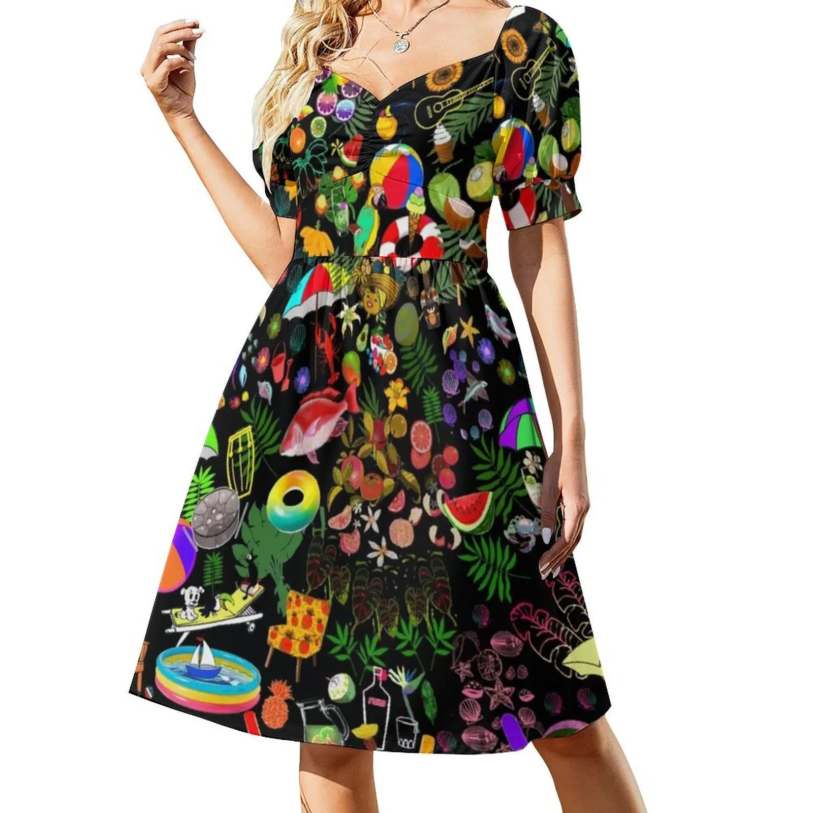 فستان موندو تروبيكال عتيق بوهيمي بأكمام منتفخة أو خيارات بدون أكمام للنساء فستان بنمط سطحي تصميم بري أصلي #2