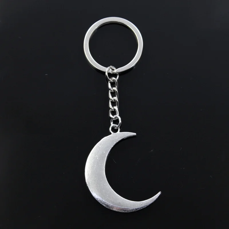 New Fashion Keychain 44x33mm Big Moon Pendants DIY Men Silver Color Car Key Chain Ring Holder Souvenir For Gift