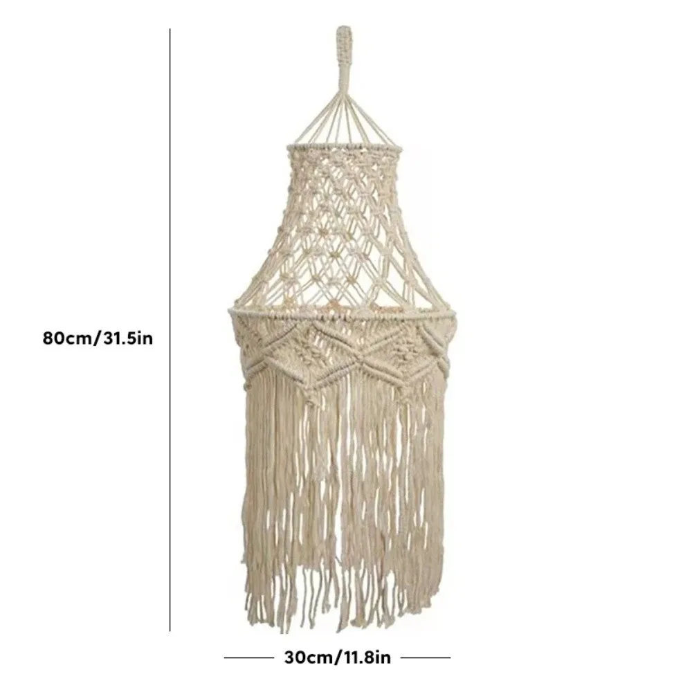 Handwoven Cotton Macrame Lampshade Tassel Detail Cotton Rope Woven Tapestry Lampshade Handcrafted Design Woven Texture
