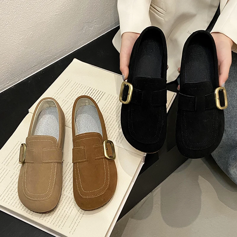 Buty damskie z okrągłym noskiem miękkie mokasyny z futrem płytkie usta na co dzień damskie trampki sukienka jesienna nowa letnia łódka Mocc