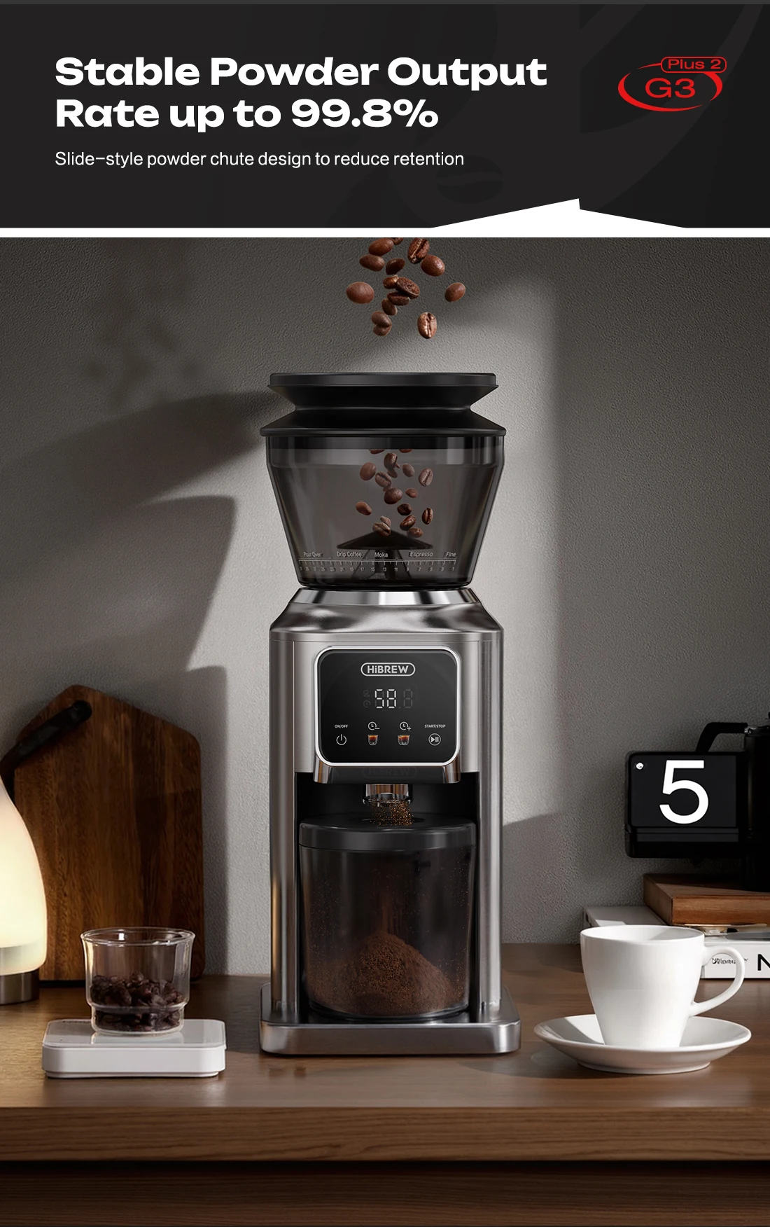 HiBREW G3 Plus 48mm Konische Mahlscheiben Elektrische Kaffeemühle Kompakte Tragbare Kaffeebohnenmühle für Espresso und Türkischen Kaffee – Detail 29
