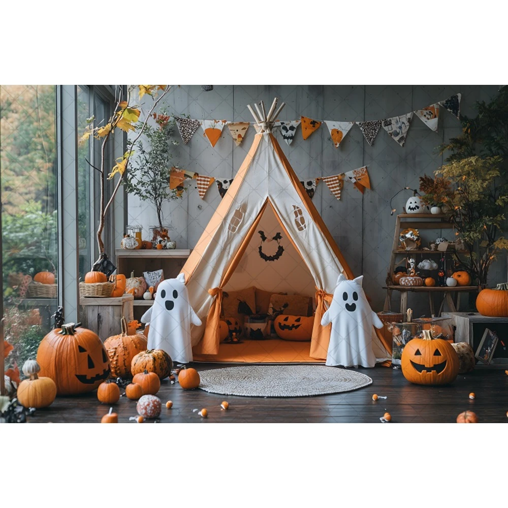 Halloween Backdrop Baby House Party Photo Background Pumpkin Ghost Candy Tent Lollipop Decoration for Photography Studio