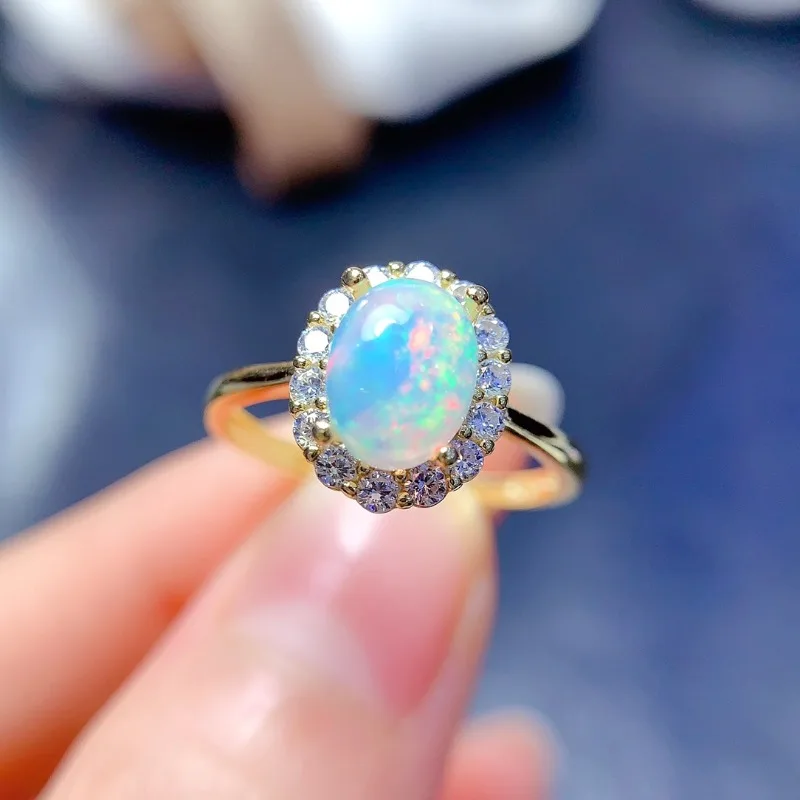 Natural Black/white Opal 6x8mm Rings Sterling 925 Silver Gemstone 6*8mm for Women Birthday Party Jewelry Gift view 3