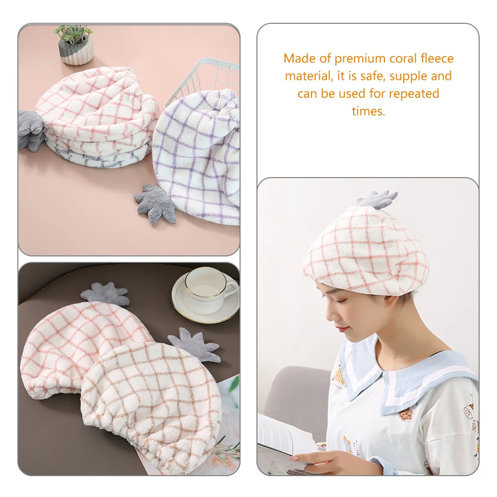 2 قطعة قبعات تجفيف الشعر تصميم الأناناس سريعة الجافة المرجان الصوف ماصة الشعر التفاف المناشف للنساء المنزل استخدام قبعات حمام سميكة #3