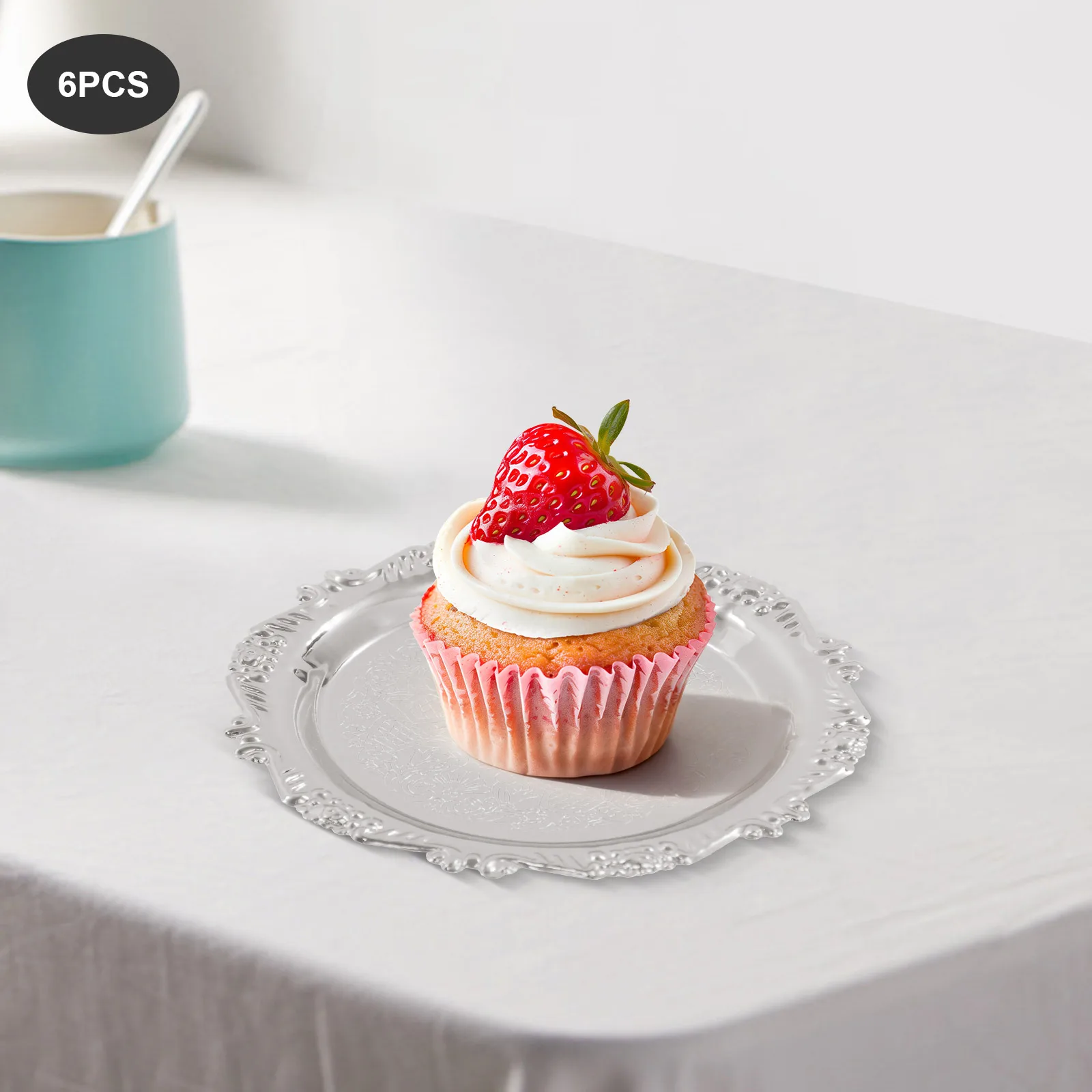 

Серебряный железный 10 см круглый 6 упаковок десертный поднос ретро резной поднос для десерта банкетный поднос для закусок