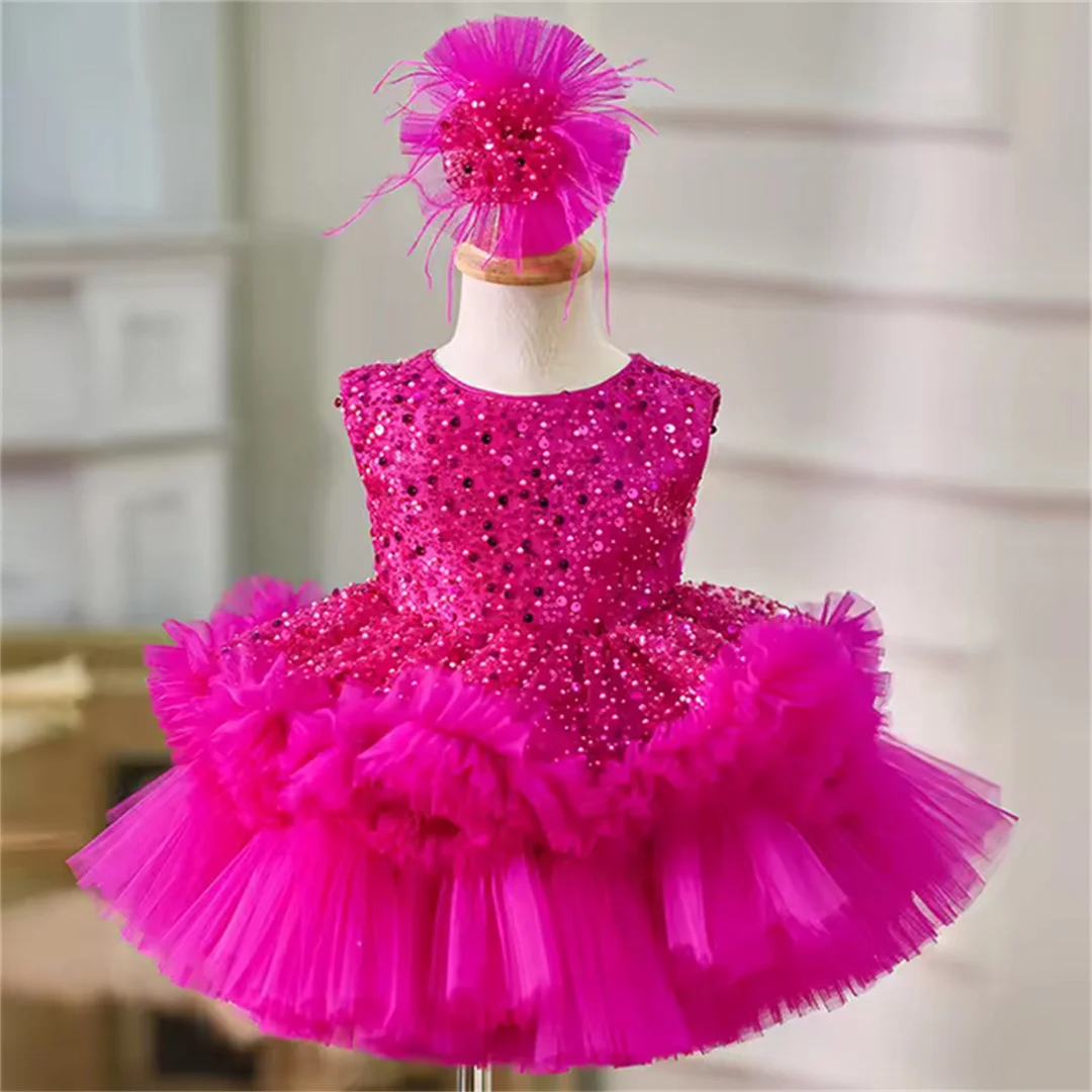 

Высококачественная пышная юбка с блестками без рукавов по индивидуальному заказу, роскошное платье для дня рождения для девочек, элегантное рождественское вечернее платье для девочек