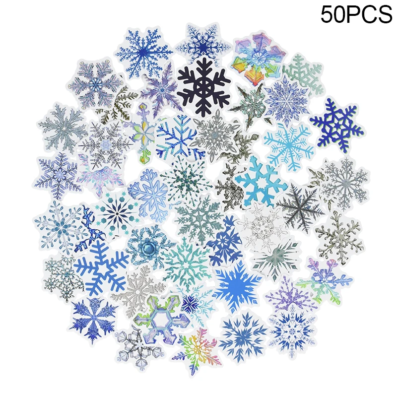 

50pieces Christmas Snowflake Stickers DIY Gifts Scrapbook Decoration Accessories Glitter Stickers Xmas Party Decor Navidad 2023