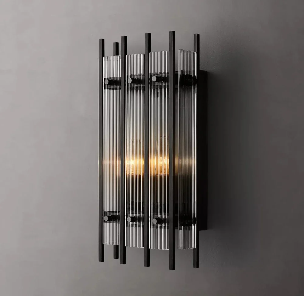 

Rectangular wall lamp Modern retro LED glass brass chrome black nickel wall lamp Bathroom bedroom living room decoration