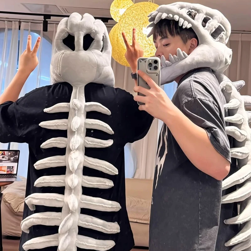 75/116cm Creative Dinosaur Skeleton Headset Plush Toy Stuffed Animal Doll Removable Dinosaur Skeleton Halloween Dress Up Gift