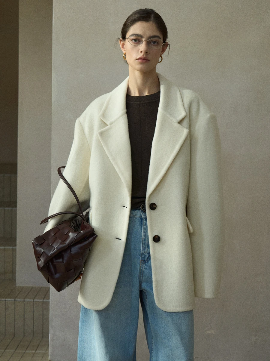 

Женский винтажный шерстяной пиджак ручной работы с широкой строчкой, имитация верблюжьего пуха, осенне-зимняя новинка, для повседневной носки