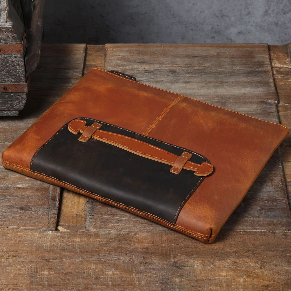 S.WORKER Clutch-Tasche aus echtem Vollnarben-Rindsleder, Herren-Handtasche, Vintage-Tasche, lässige Handtasche mit großem Fassungsvermögen für Herren – Detail 10