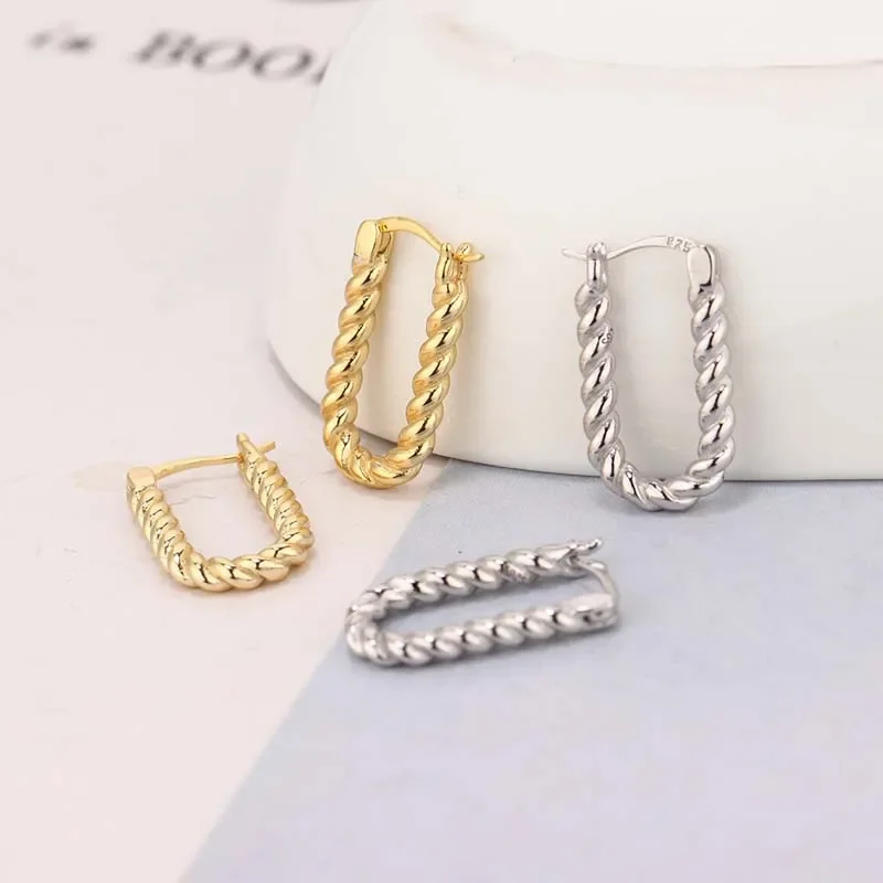 Minimalist Design Twist Pure Hoop Earring  Clips  Oval New 2025 Huggies  Party Jewelry Gift