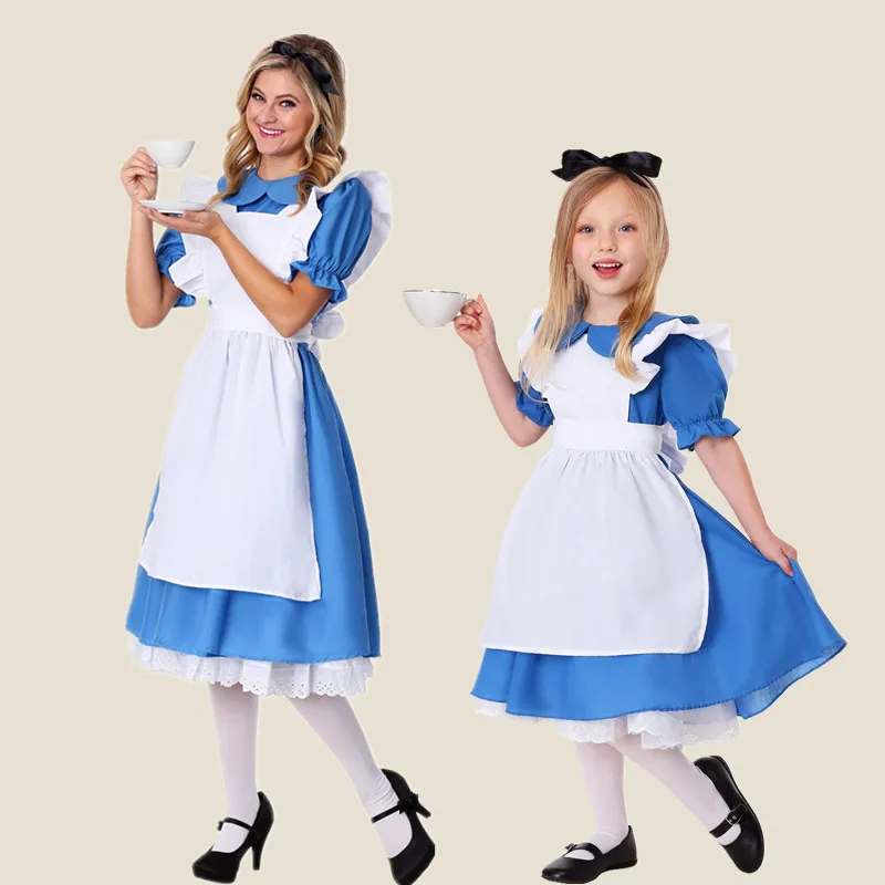 

Parent-Child Kindergarten Stage Play Costume Halloween Alice Maid Uniform Coffee Shop Workwear Polyester Fiber 100%