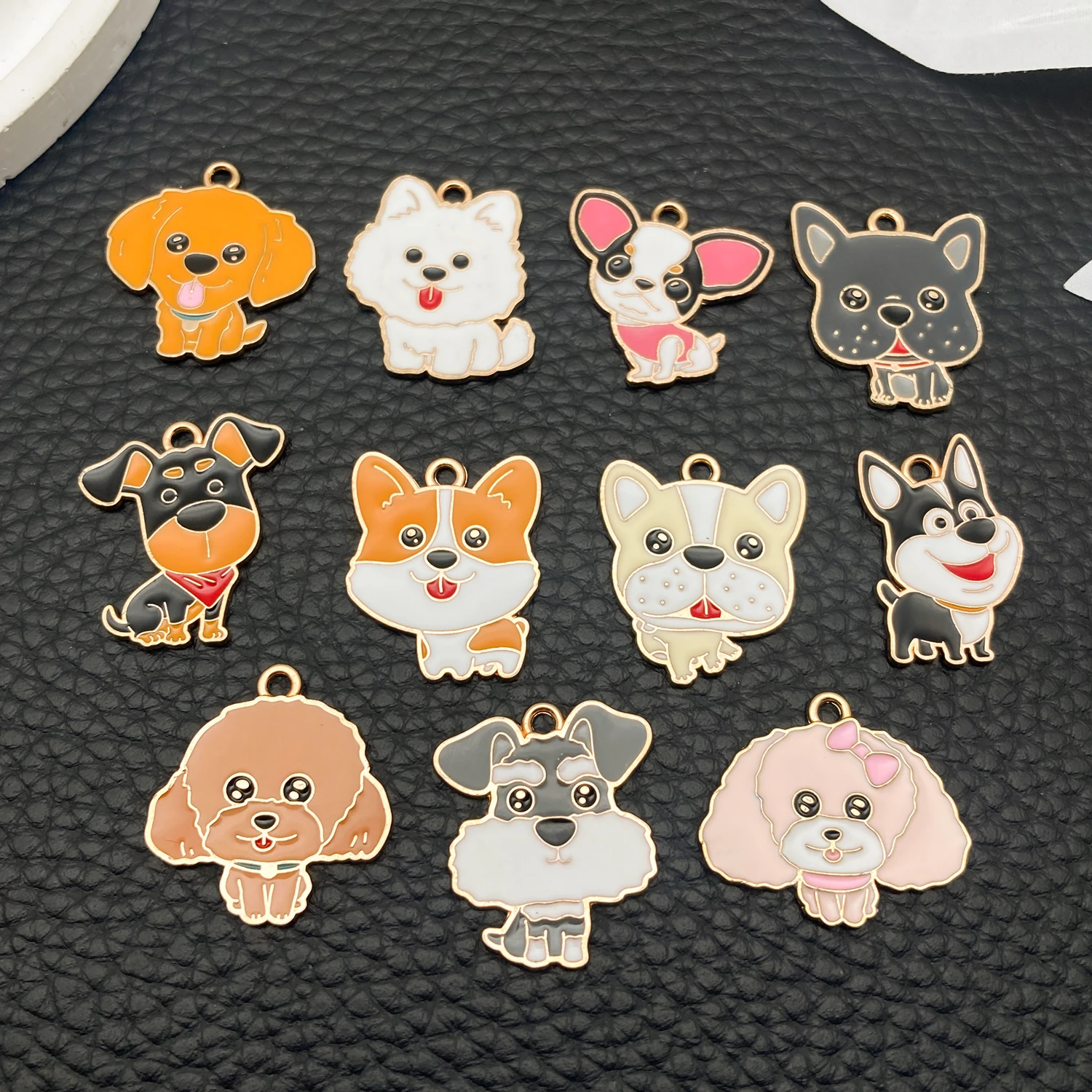Set of 5 or 11 Zinc Alloy Puppy Pendants for Crafting Earrings, Bracelets, Necklaces, Keychains and Bag Accessories