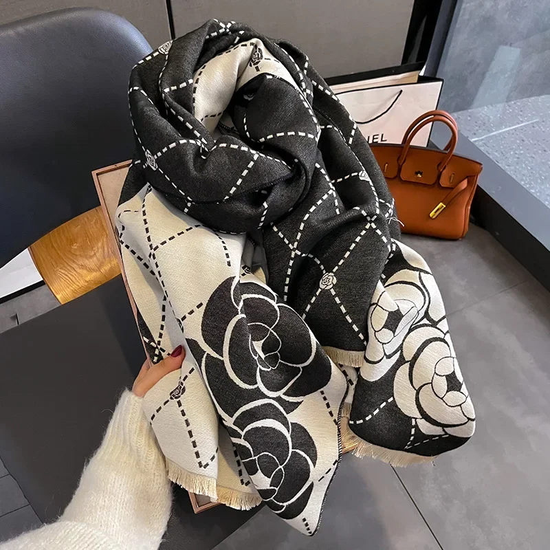 Cashmere Scarf Women Floral Pashmina Shawl Winter Wrap 2024 Design Warm Head Scarves Femal Poncho Neckerchief Echarpe Bandana