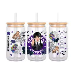 Disney Mini Wednesday 16OZ UV DTF Cup Wrap Transfers Stickers Custom Labels DIY Durable Waterproof Logo For Libbey Glass Can