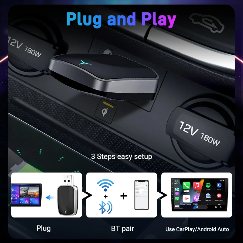 2in1 Wireless CarPlay Android Auto Wireless Adapter Smart Mini Box Plug and play Connect Universal for Nissan Wireless Adapter view 4
