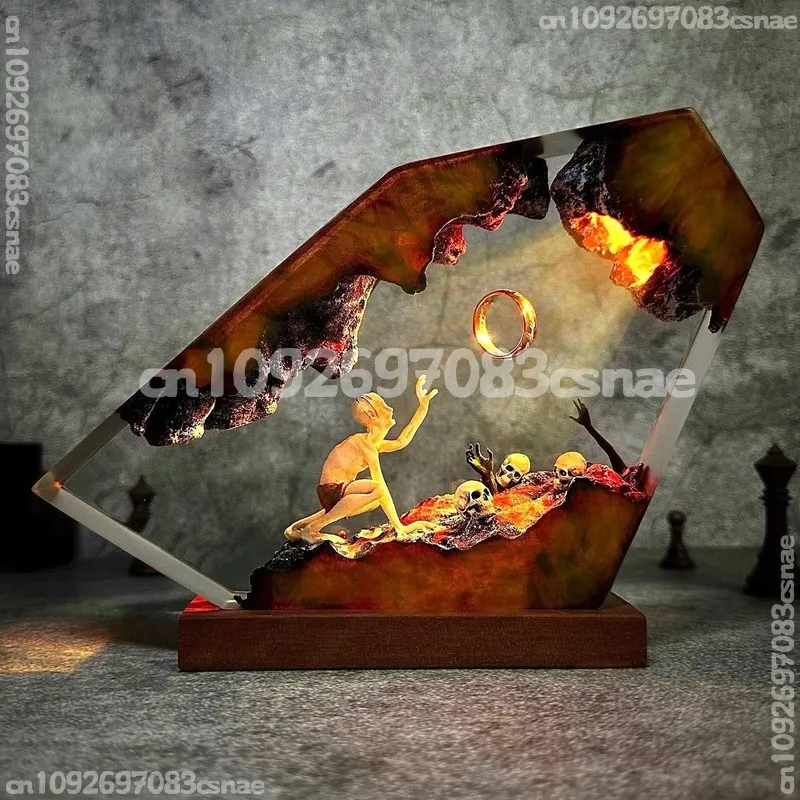Lámpara de Resina Hecha a Mano, El Señor de los Anillos, Gollum, El Anillo Único, Anillo del Señor Oscuro, Mundo de Fantasía, Luz Nocturna, Regalo de Halloween, Adornos Artísticos