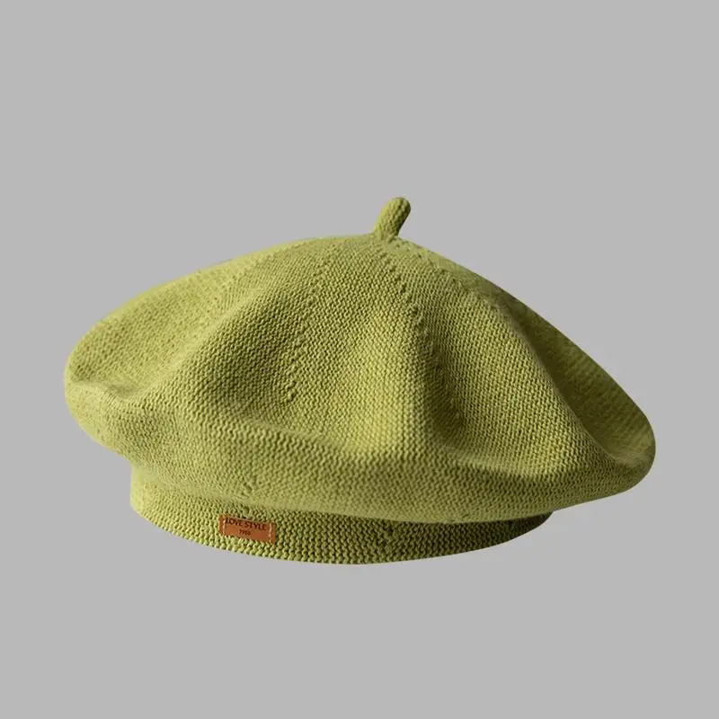 RH Women Knitted Beret Caps Spring Autumn Large Head Painter Hat Vintage Bonnet Solid Color Girls Hat