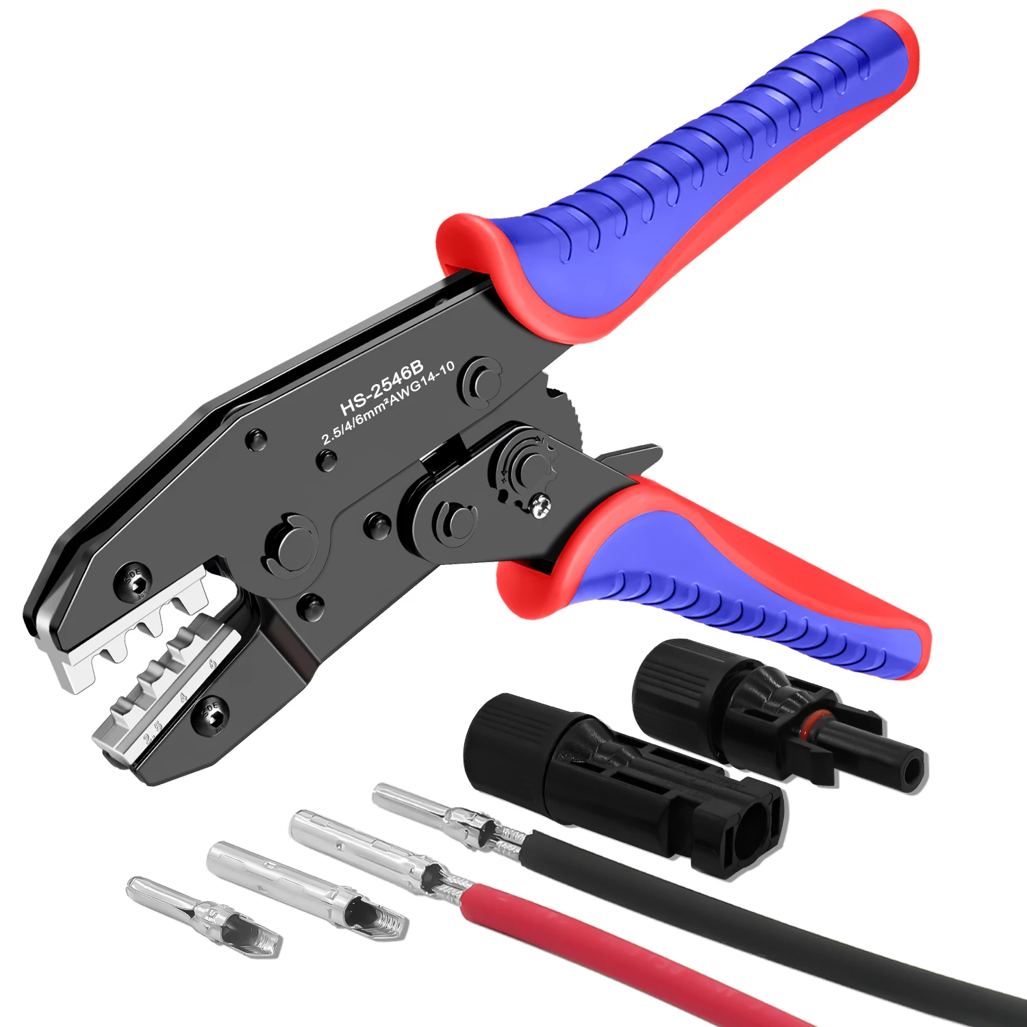 HS-2546B Crimping Tool For Solar Connectors,AWG 14 12 10 Ratchet Wire Crimpers Tool,Crimping Plier,Electrical Crimping Tool