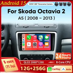 10 INCH Android 15 WIFI+4G Stereo Car Radio For SKODA Octavia 2 A5 2007-2014 Multimidia Video Player Auto CarPlay GPS DVD 2Din