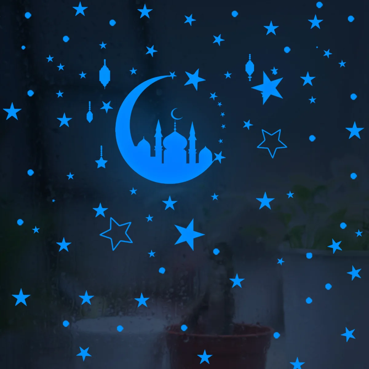 3pcs Blue Luminous Crescent Stars Luminous Wall Stickers Living Room Background Bedroom Children's Room Fluorescent Wall Sticker