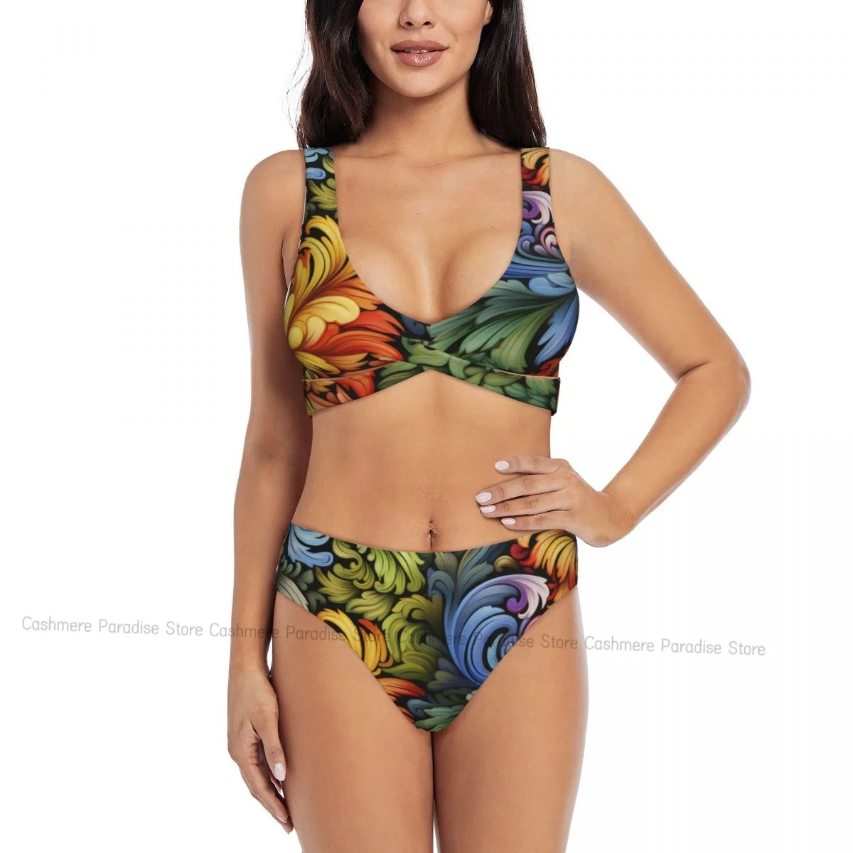 The Push-Up Floral-seamless-pattern Sexy Bikini Women Swimwear Female Swimsuit Swimming Bathing