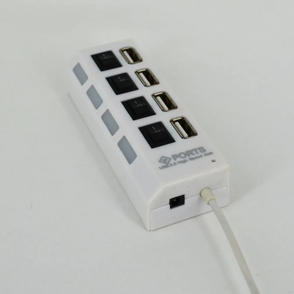 4-Port USB 2.0 Hub with Built-in 45Cm Cable Individual Port Control Slim Light Compact USB Adapter for Laptop Expansion Travel