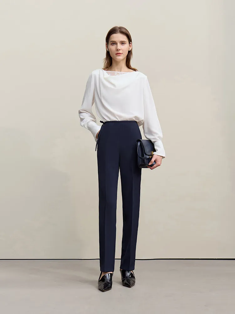 Amii Pantaloni alla caviglia 2026 Primavera Nuovo Pendolare Cintura svolazzante Pantaloni affusolati con lacci Tinta unita Pantaloni casual da donna 12621043