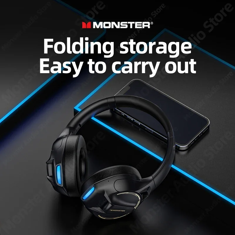 Original Monster XKH03 Bluetooth V5.3 Wireless Headset Gaming Headphones With Mic Foldable Sport Stereo Sound Earphones