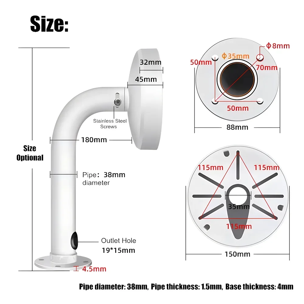 Universelle Sicherheits-CCTV-Dome-Kamera-Wandhalterung, Halterung aus Aluminiumlegierung, Armlänge 180 mm, 260 mm, 370 mm, für Dome-IP-Kamera