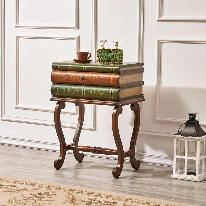 Book Shaped Side Table Retro Painted Small Coffee Table Sofa Corner End Table Two Tier Bucket Design Living Room Furniture
