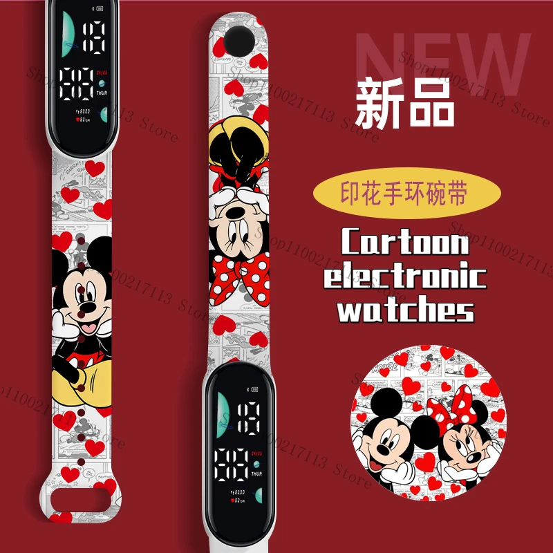 Mickey Minnie Cartoon Kids Watch Disney Series Anime figure Print Waterproof Electronic Sports Watch boys girls birthday gifts