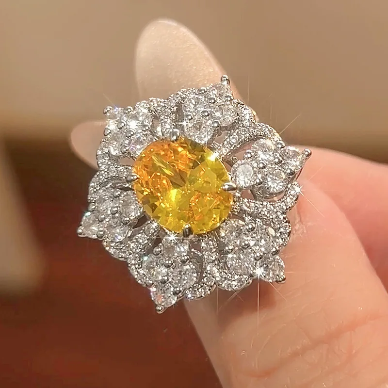 Jewelry Set Earrings Rings Necklace Colorful Zircon Yellow Diamond European and American Style High-end Women's Shipping
