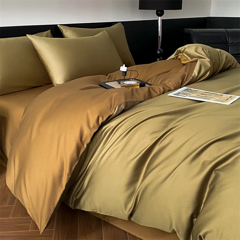 50%Lycoell 50%Cotton Soft Silky Reversible Solid Color Bedding Set Single Twin Double Queen Duvet Cover Bed Sheet Pillowcases