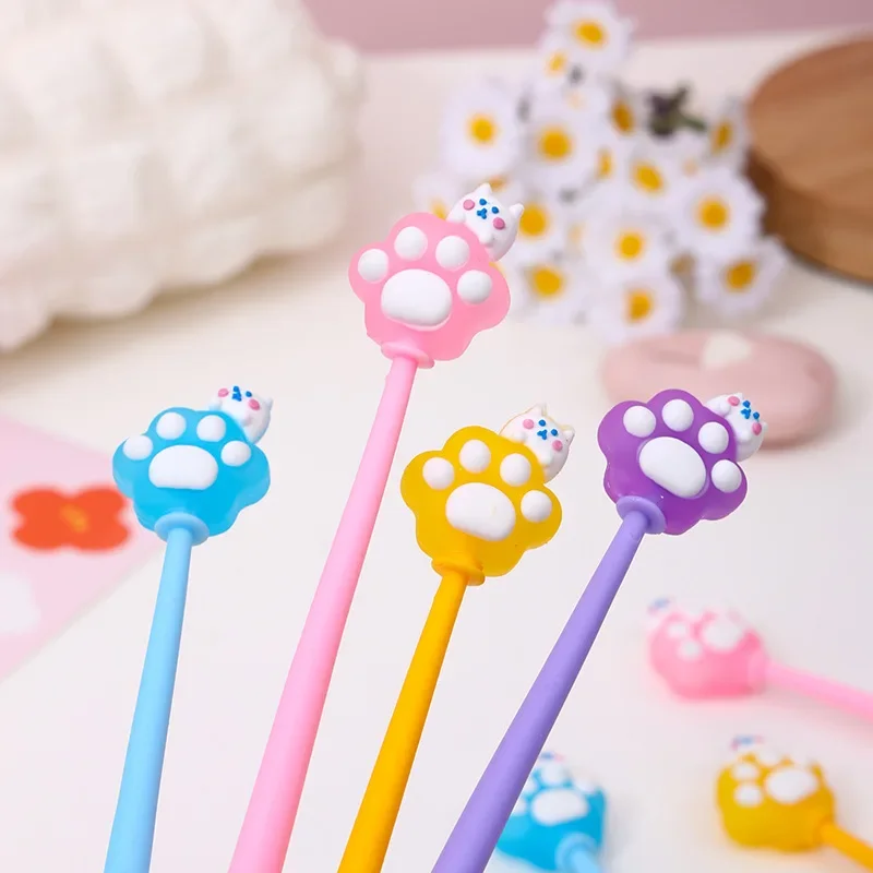 48 Pcs Soft Glue Cat Claw Neutral Pens, Cartoon and Cute Creative School Stationery