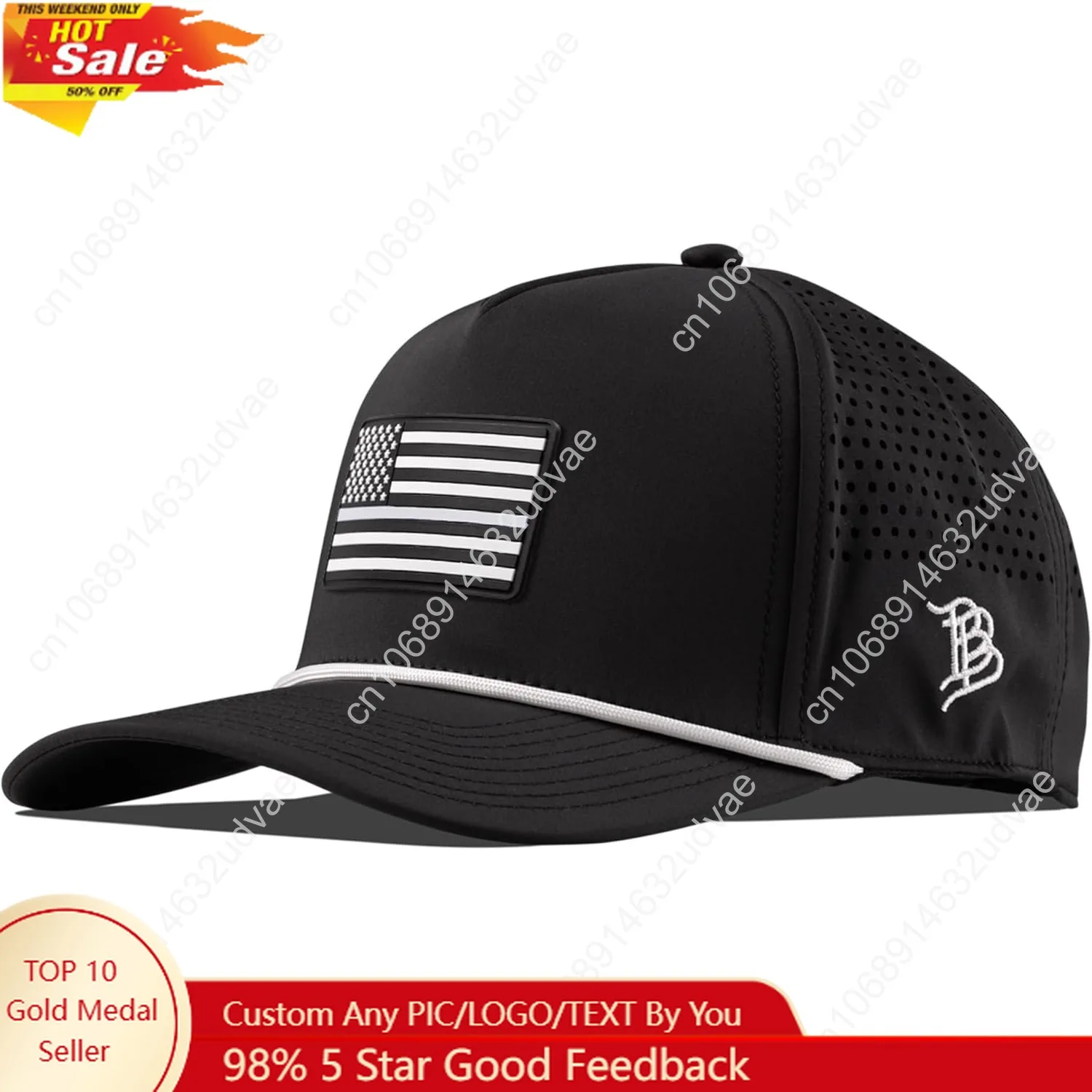 

Branded Bills Vintage Old Glory PVC Curved 5 Panel Rope Hat, Fits 7-7 7/8, Adjustable Snapback | Lightweight, Comfort Stretch