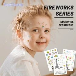 VeeCharm-serie di fuochi d'artificio adesivi temporanei per tatuaggi per bambini, regali colorati per feste a vita bassa, foglio 1/12