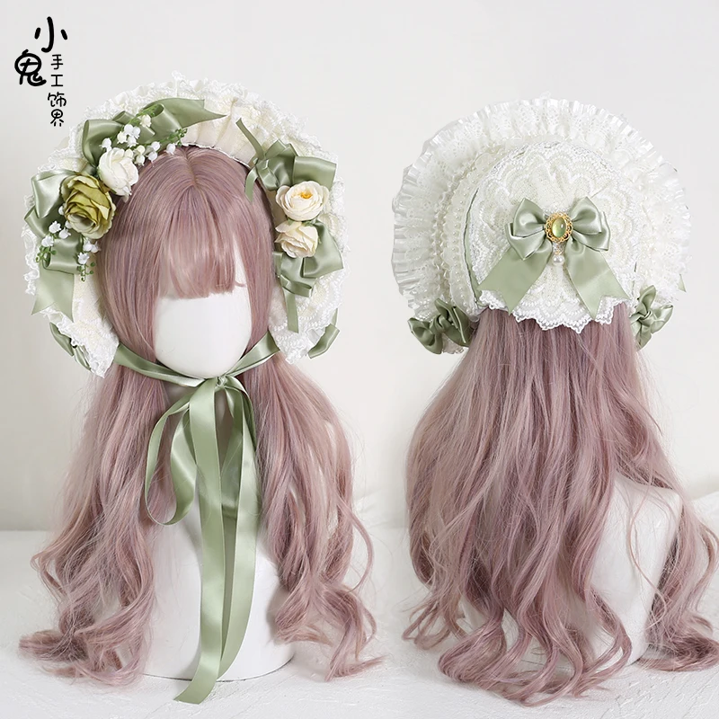 The bell orchids Lolita rural cappello di paglia BNT lace cla flowers bow flat cap t-bone hat